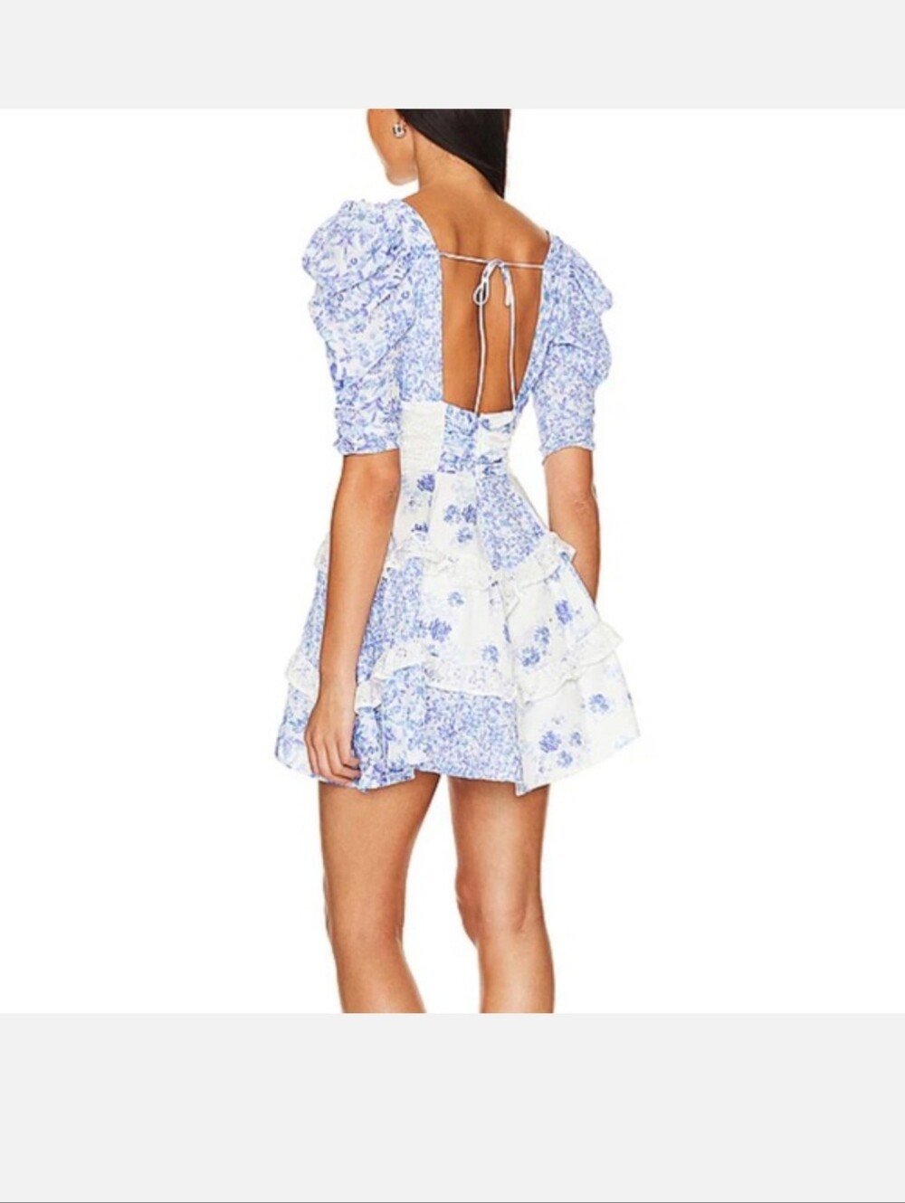 For Love & Lemons Rosalyn Blue Floral Layered Backless Dress XS - Picture 2 of 8